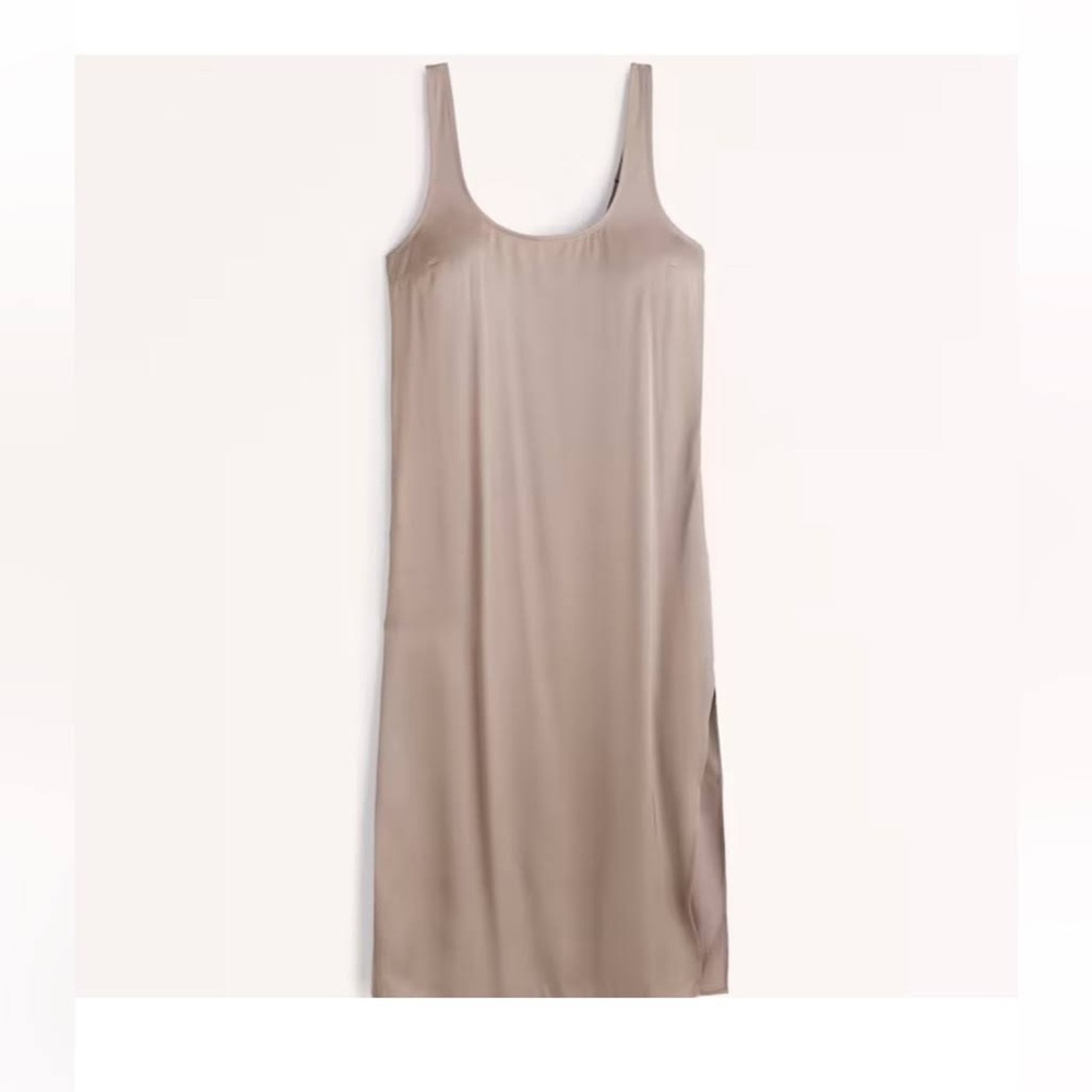 NWOT Abercrombie Taupe Satin Slip Midi Dress (Size S)